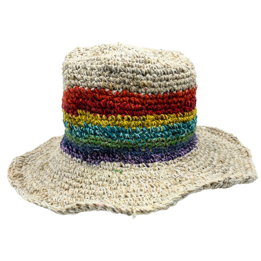 de festival boho de cáñamo y Sombrero  algodón tejido a mano - Arco iris